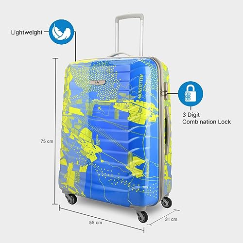 Image of Skybags Trooper Large Size Abs Hardshell Luggage (75 Cm) | Printed Luggage Inline Trolley Bag with 4 Wheels and Resetable Combination Lock | Unisex, Blue, Yellow