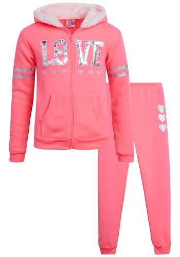 Real Love Girls' Jogger Set - 2 Piece Fleece Sherpa Hood Sweatshirt And Sweatpants (7-16), Size 7-8, Pink/Tie Dye Love #TOP3
