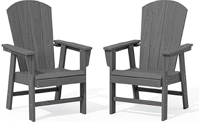 SERWALL Outdoor Adirondack Dining Chair Set of 2, All Weather HDPE Patio Chairs, Grey