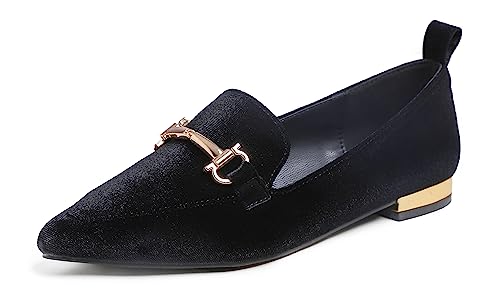 Image of FEVERSOLE Women's Loafer Flat Pointed Deco Low Heel Fashion Slip On Dress Driving Office Shoes