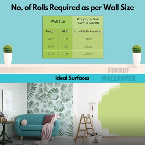Image of FOKRIM Wallpaper for Walls Bedroom Green Leaf Wall Stickers Self-Adhesive Wallpaper, 45 x 500 cm Waterproof Wallpaper for Home,Office