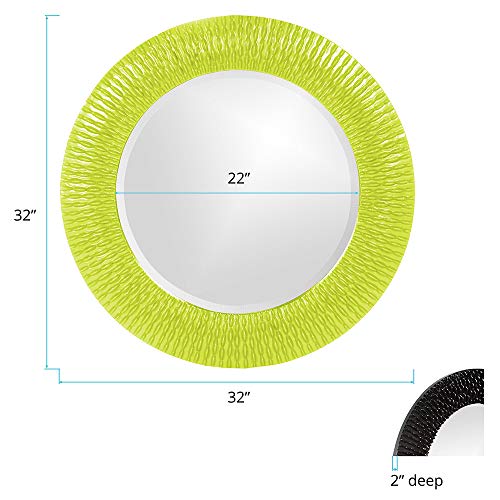 Image of Howard Elliott Bergman Big Round Mirror for Wall Decor, Moss Green Mirror with Starburst Effect, Modern Large Circular Hanging Wall Vanity Mirror for Living Room, Bathroom or Entryway, 32 x 32 Inch