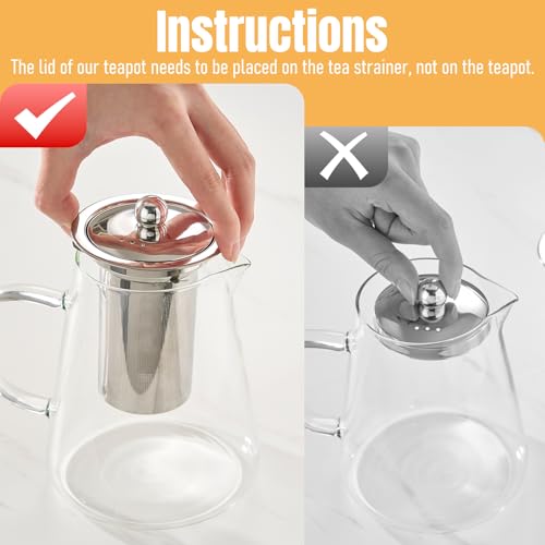 Image of Baalaka Glass Teapot 33oz /950ml, Tea Pot with Removable Infusers for Loose Tea, Borosilicate Glass Tea Kettle Tea Maker Stovetop for Camping, Tea Infuser for Loose Leaf Tea Travel