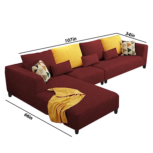 Image of Galib LHS 6 Seater L Shape Sofa Set for Living Room (Maroon Fabric)