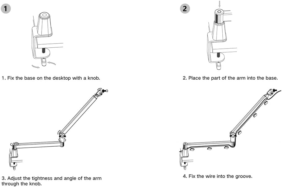 ローポジションマイクブームアーム、360&deg;回転可能なマイクスタンド、3/8インチ 5/8インチアダプター付きマイクホルダー、マイクア