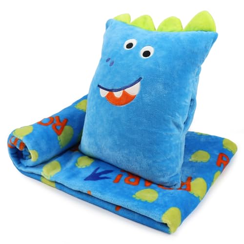 Image of 3 in 1 Dinosaur Kids Travel Pillow and Blanket Set