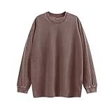 Tuislay Vintage Oversized T Shirts for Men Cotton Baggy Crewneck Streetwear Sweatshirt Acid Wash Long Sleeve Tee Shirts Top (Coffee,XL,X-Large)