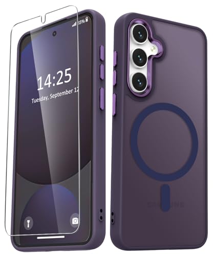 Image of YENAPOON for Samsung Galaxy S24 FE Case, Matte Magnetic Phone Case with 1 Screen Protector, Support for Magsafe, Translucent Frosted Slim Shockproof Protective Cover for Samsung Galaxy S24 FE, Purple