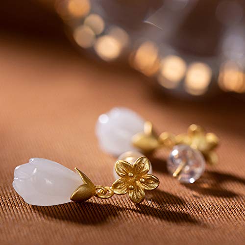 Pendientes de Jade Blanco Natural en Plata 925 Chapada Joyería Mujer 5
