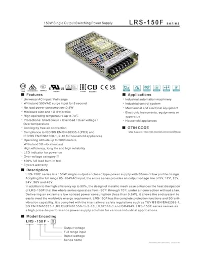Alimentation à découpage LRS-150F-12 150 W boîtier métallique 12V