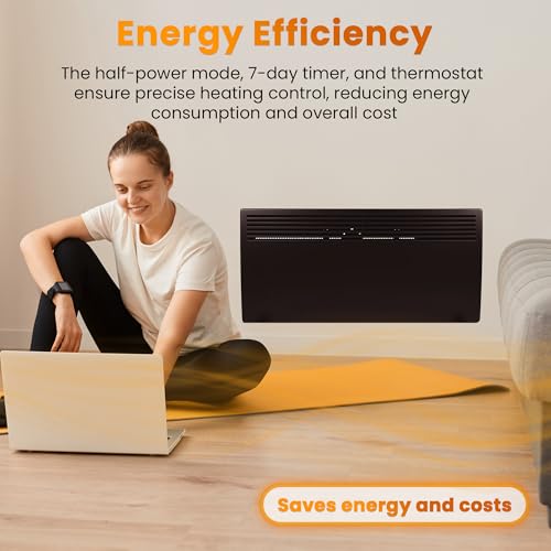 Devola 1000W watt Electric Panel Heater Low Energy Wall Radiator, Eco Warm Energy Efficient Convector, Free Standing or Floor Stand, Adjustable Thermostat with Programmable Timer,DVM10B - Black - Image 3