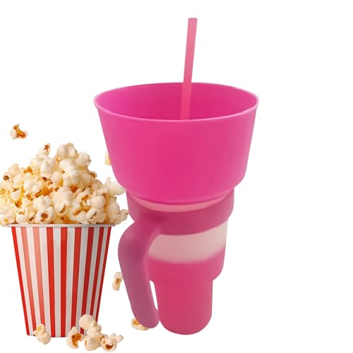 Combo de tazón con pajita, combo de taza para aperitivos, botella de agua reutilizable con vaso dividido, para viajes y noche de cine