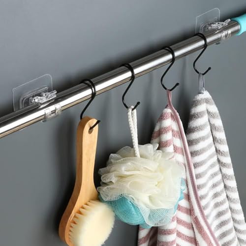 Image of 4 Pack No Drill Curtain Rod Brackets Self Adhesive Curtain Rod Holder Hooks Curtain Rod Hooks Heavy Duty Curtain Hangers for Home Bathroom Hotel Wall Mount Rod Support Without Drilling