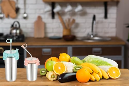 Image of Stainless Steel Fusion Glass Tumbler with Stainless Steel Metal Straws and Cleaning Brush with Steel Lid (SIP Easy 2) 250ml+400ml