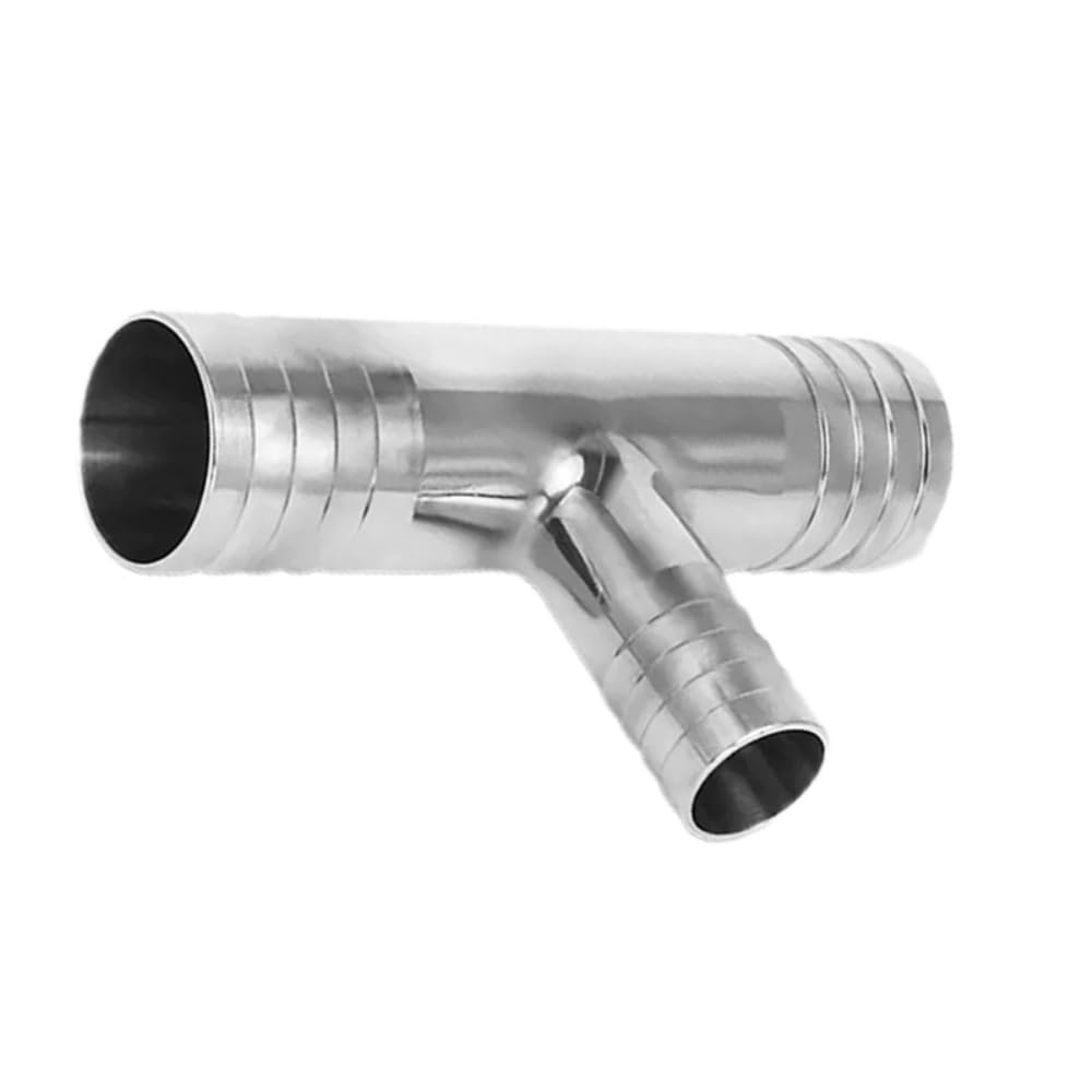 6 8 10 12 14 16 19 20 25 32 38-51mm Hose Barb Reducer Tee 3 Ways Splitter 304 Stainless Steel Hosetail Connector Coupler Fitting(38-12-38mm)
