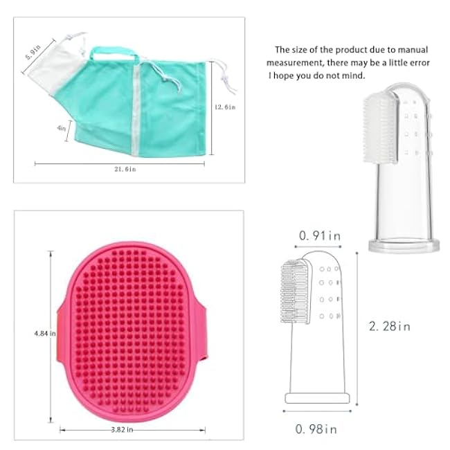 Adjustable Multifunctional Anti-Bite Shower Net, Cat Grooming Mesh Bag, Bath Brush and Pet Finger Toothbrush - B-Grey-5gNW0W9B