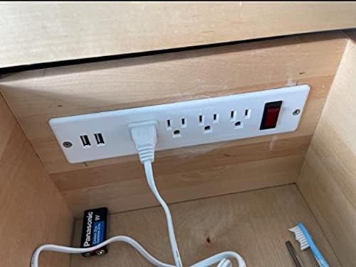 4 LEAF USB Power Strip Recessed Power Socket Mountable Outlet Extender Multiple Protection 4 Outlet 2 USB Built in Conference Desk Workbench