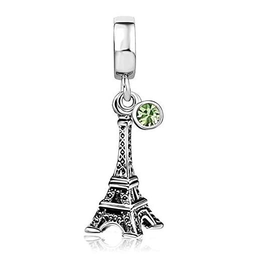 JMQJewelry Pingente feminino de aniversário da Torre Eiffel, mês de janeiro a dezembro, berloques de contas para pulseiras, dia de Natal das mães, Cristal