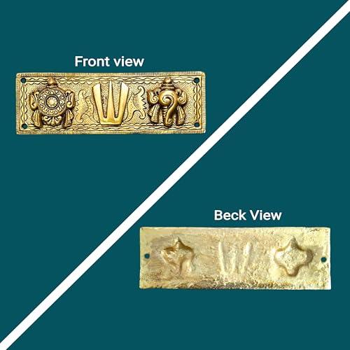 Image of FLAIMYST Shank Chakra Tilak for Door Entrance in Aluminium Metal, Tirupati Door Wall Hanging Shankh Chakra Namah Decorative for Home, Office, Room, Religious House Warming (Gold Plating Antique)