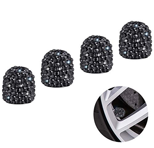Valve Stem Caps, QBeel 4 Pack Handmade Rhinestone Tire Valve Caps Crystal Universal Tire Caps for Car Wheels - Black