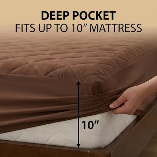 Image of RESTIFY 100% Waterproof Quilted Queen Size Mattress Protector 72x60 Inch 6x5 Ft Fits Upto 10 Inch Mattress | Premium Cotton Breathable Bed Protector | Mattress Cover for Double Bed |Brown