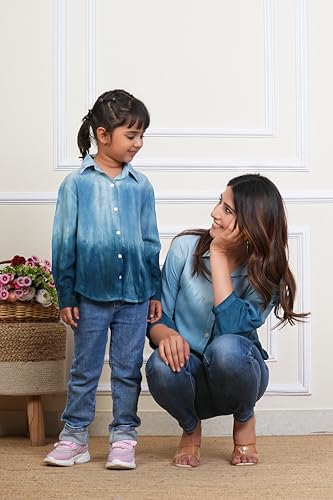 Image of Maaesa Women & Girls Mother Daughter Matching Shirt Combo || Rayon Tie-Dyed Shirt || Full Sleeve || Casual Wear || Family Twinning Outfit