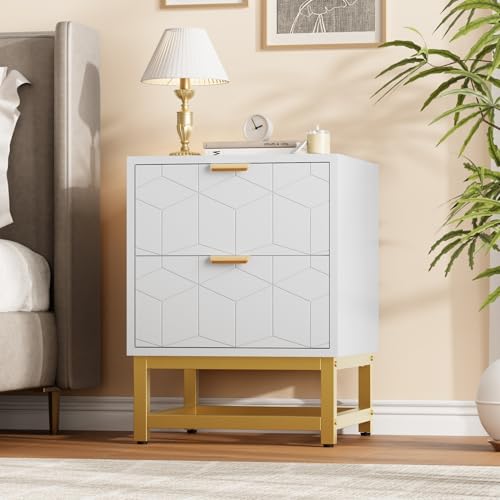 GAOMON White 2 Drawer Dresser, Small Dresser&Chest of Drawers, Modern Nightstand for Bedroom, End Table with Drawer for Living Room, Hallway, Entryway