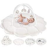 5-in-1 Convertible Baby Play Gym with 6 Toys, Tummy Time Mat for Sensory Development, Baby Activity Center from Newborn to Toddler, Ball Pit, Cat & Dog Bed, Soft Plush Pet Bed, No Ball Included White