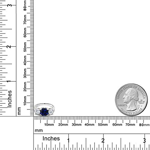 Gem Stone King 3.50 Cttw Created Sapphire and Moissanite 3 Stone Engagement Ring For Women | 925 Sterling Silver | September Birthstone | Cushion 8MM | Available in Size 5,6,7,8,94