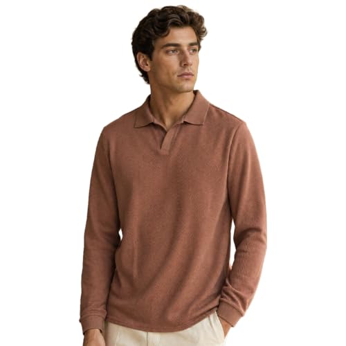 Image of Nobero Popcorn Textured Full Sleeve Polo T-Shirt for Men | Regular Fit