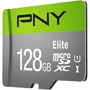 PNY Elite 128GB microSDXC-Speicherkarte + SD-Adapter, 100MB/s Lesegeschwindigkeit, Klasse 10 UHS-I, U1, A1 App Performance, V10 für Full-HD-Video