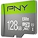 PNY Elite 128GB microSDXC-Speicherkarte + SD-Adapter, 100MB/s Lesegeschwindigkeit, Klasse 10 UHS-I, U1, A1 App Performance, V10 für Full-HD-Video