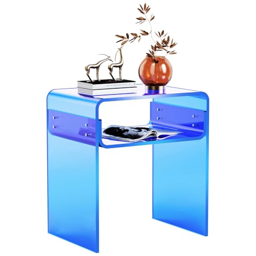 solaround Table de Chevet Acrylique Transparent, Petite Table de Nuit d'appoint, 40 x 30 x 50 cm (Bleu)
