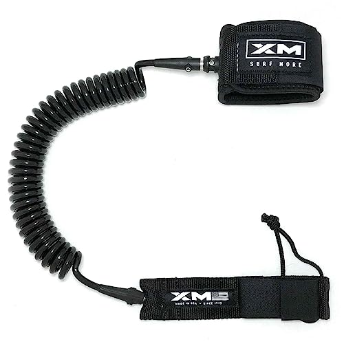 XM Stand-UP Paddle (SUP) 6ft-12ft Leash, Big Wave Cord Thickness (.313in), Key Pocket, Unbreakable Swivels, Detachable Railsaver, Made in USA