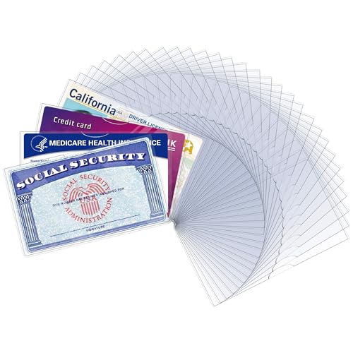LIEMAND 32 Pack Social Security Card Protector Sleeves, Ultra Clear & Durable 31Mil Waterproof SSN/New Medicare/Credit Card Holder, Soft ID/Debit/Credit/Index Card Storage Sleeves