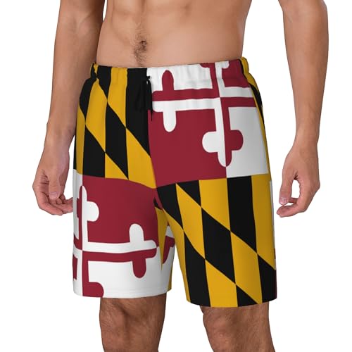Mens Swim Trunks with Compression Liner Beach Board Shorts Quick Dry Swim Shorts -Flag of Maryland3