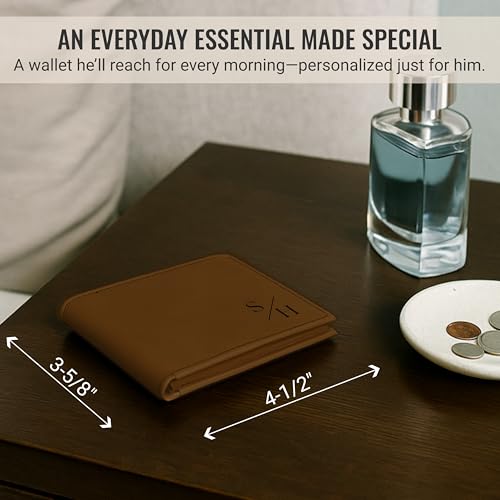 Personalized Initials Faux Leather Wallet for Men | Customized Laser Engraved Slim Bifold Wallet for Men with Flip ID for Bills, Cards | Custom Father's Day Gifts for Dad, Birthday Gift for Man3