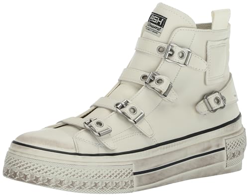 ASH Women's Rainbow Fashion Sneaker-Premium Leather High Top with Buckles, Distressed Platform Sole