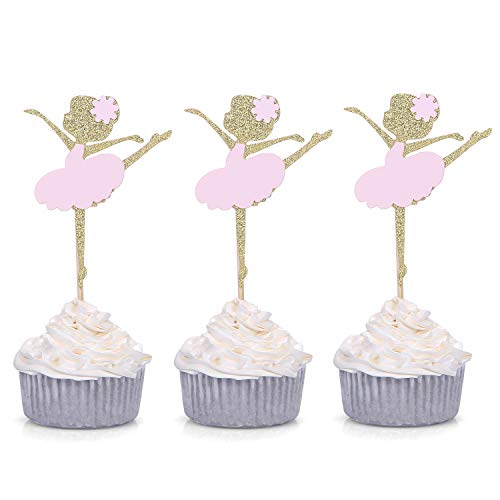 24 CT Gold and Pink Ballerina Cupcake Toppers - by Giuffi
