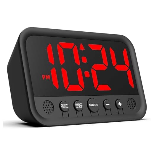 Small LED Digital Clock for Bedroom, Loud Alarm Clock for Heavy Sleepers Adults, Teens | Plug-In Electric Desk Clock | Simple Bedside Nightstand Clock with Adjustable Volume/Brightness/Snooze – Red