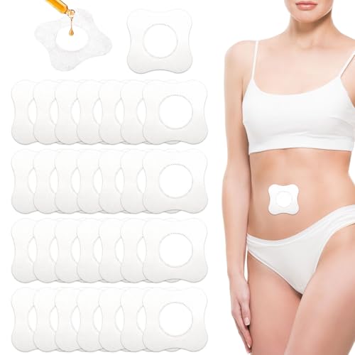30pcs Castor Oil Pack Wrap for Belly Button, Self-Adhesive Organic Castor Oil Pads Spunlace Cloth Highly Absorbent Disposable Compress Patches, No Wash (Oil Not Included)