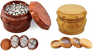 CDIYTOOL Herb Grinder, 2 Piece Wooden Herb Spice Grinder Crusher Mini-scraper with Magnetic Lid Pollen Catcher for Dried Spices, Herbs for Home Kitchen