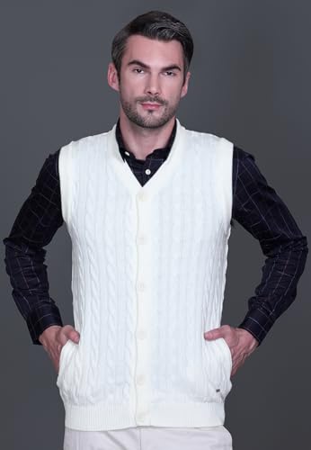 Image of V Neck Cardigans for Men - Woolen Sleeveless Sweater for Man Winter Wear