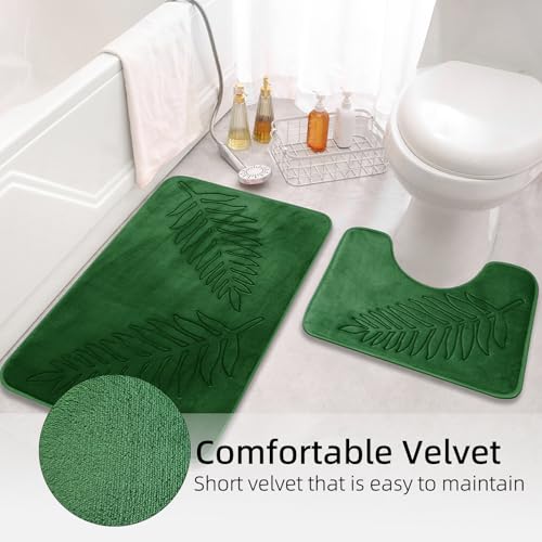 Fycyko Bad Teppiche Set, Badezimmerteppich 3 Stück, Badematte mit Blättermuster,WC Vorleger mit Ausschnitt,Badvorleger rutschfest Waschbar Weihnachtsgrün – Bild 8