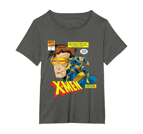 Marvel X-Men Cyclops Mutant Distressed Comic Art T-Shirt T-Shirt, Women's Plus, Asphalt Grey, 5X