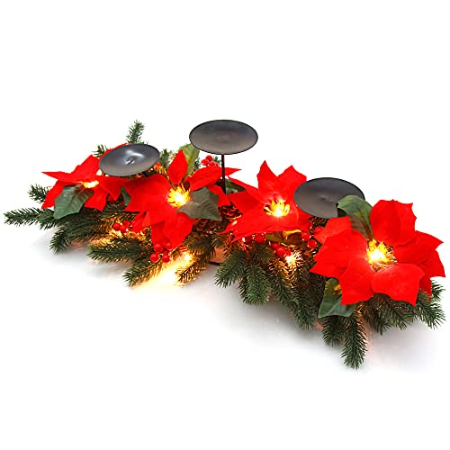 LOKIPA Portavelas de Navidad iluminados, guirnalda de Navidad, portavelas de té para centro de mesa Cover