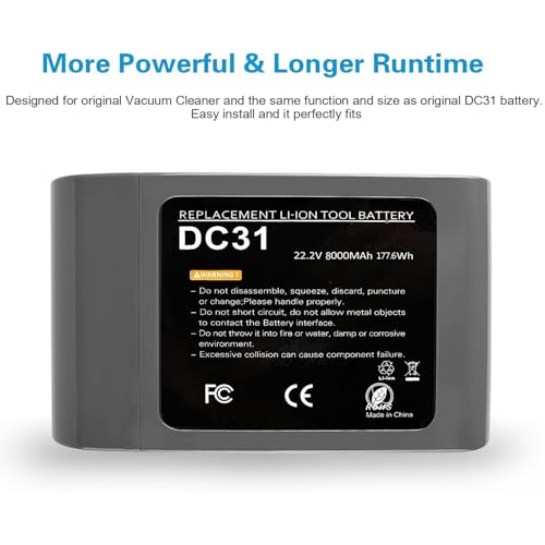 Image of POWTREE Upgraded 8000mAh DC31 22.2V Replacement Battery for Dyson Type A DC30 DC31 DC34 DC35 DC44 DC45 Animal 917083-01 Handheld Cordless Vacuum (Not Fit All Type B, DC31 DC35 DC44 MK2)