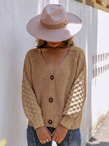 Image of Miessial Women's Button Down Long Sleeve Cardigan Sweaters Chunky Cable Knit Crop Sweater Top