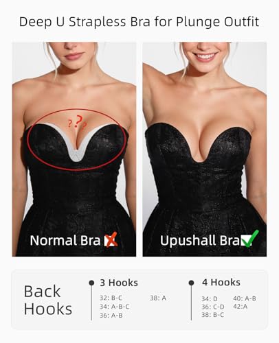 Image of Upushall Strapless Push Up Bras for Women Padded Deep Plunge U Shape Halter Non Slip Seamless Bra