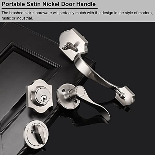 Knobonly Satin Nickel Finish Modisch Single Cylinder Handleset With Lever Door Handle (For Entrance And Front Door) Reversible For Right And Left Handed And A Single Cylinder Deadbolt Handle Set #TOP1